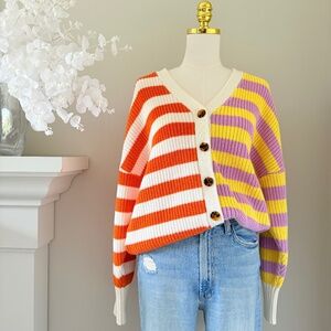 Staud Multi-color Striped Cardigan Sweater, Sz L